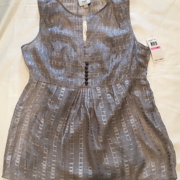Eci Sheer Sleeveless Silver Top - Picture 1 of 6